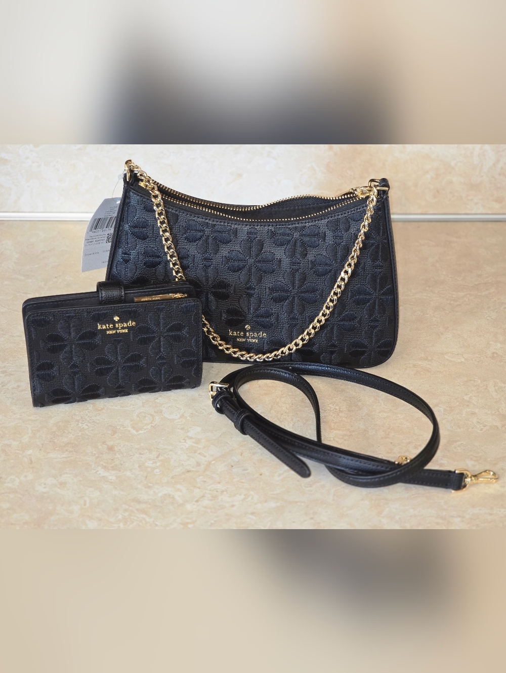NWT Kate Spade Flower Embroidered Medium Convertible Crossbody + Wallet